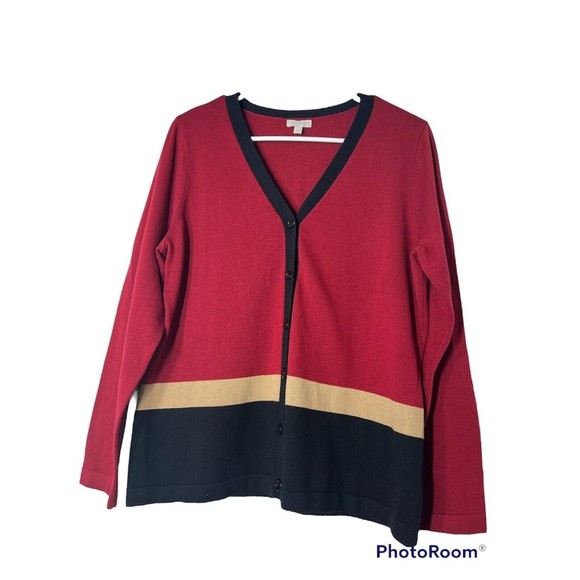 Talbots Burgundy‎ Color Block Cardigan Petite Large - Picture 1 of 2